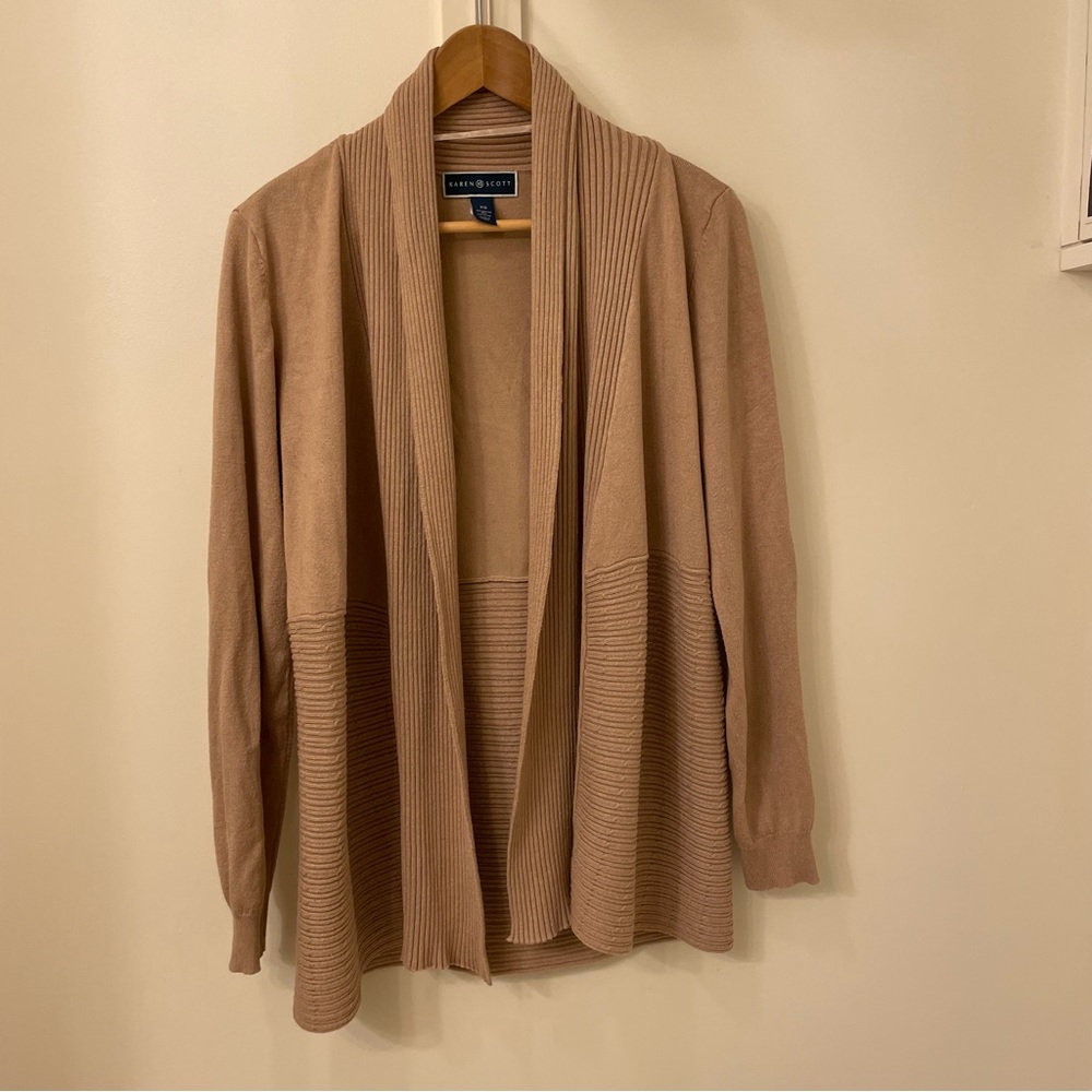 Karen Scott Women's Tan Textured Cardigan Sweater, XS, Rayon Blend
